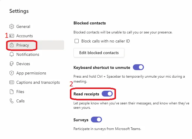 Disable or Enable Read Receipts in Microsoft Teams