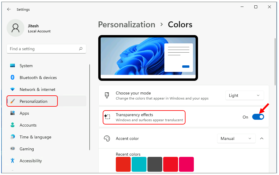 Turn On or Off Transparency Effects in Windows 11 1