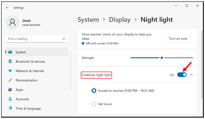 How to Turn On Night Light in Windows 11