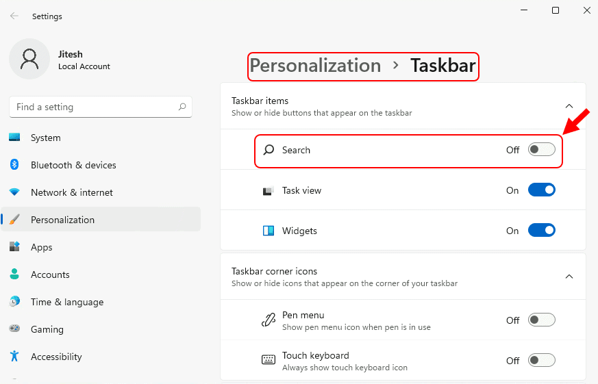Show or Hide Search Icon in Windows 11 1