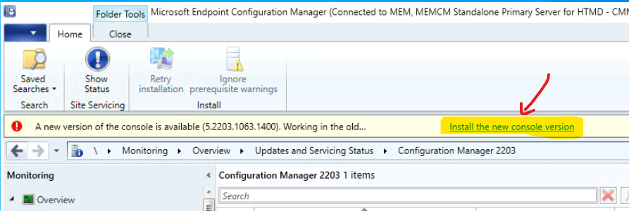 SCCM 2203 Admin Console Upgrade