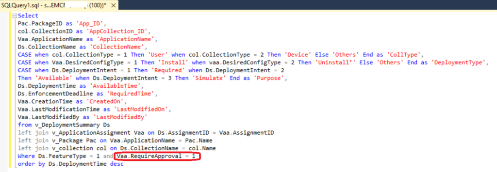 SQL Report for all the applications deployed as Require Approval