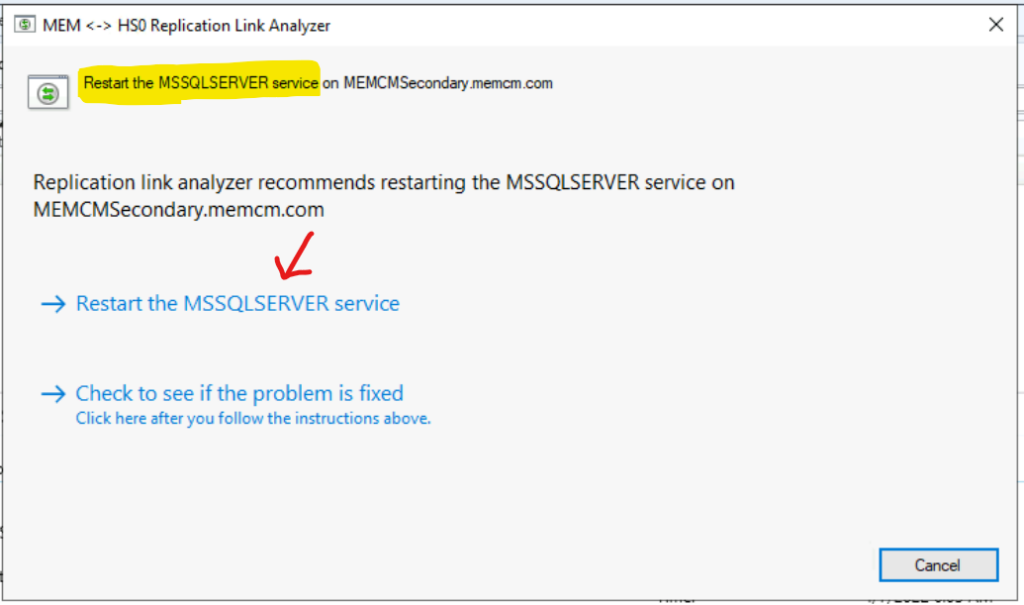 Replication Link Analyzer to FIX SCCM Secondary Server Replication Issue