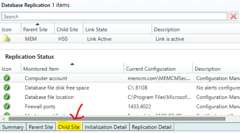 Child Site Replication Status - FIX SCCM SQL Replication Issues using Replication Link Analyzer