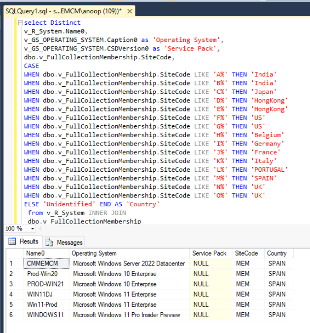 SCCM SQL Query to Find Out OS Details with Site Code Country - Fig.2
