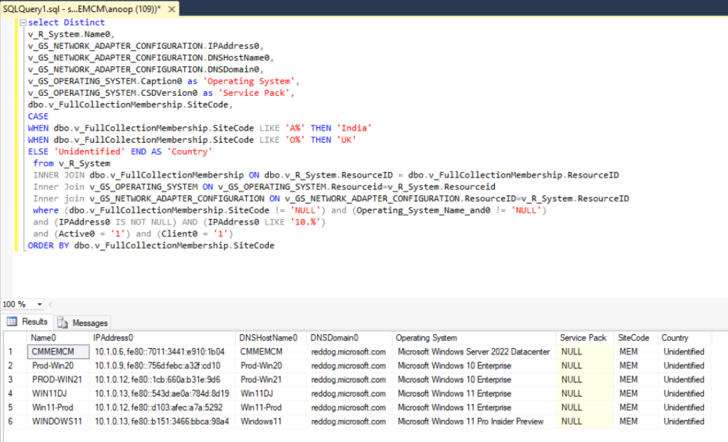 SCCM SQL Query to Find Out OS Details with SP Site Code Country SCCM Custom Report for Client with IP Address Details