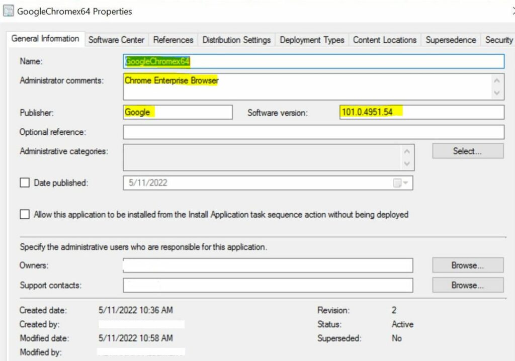 GoogleChromex64 Application properties – Create SCCM Application Deployment using PowerShell 4