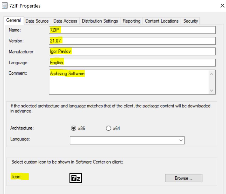 7ZIP Package Properties - Create SCCM Package Deployment using PowerShell 4