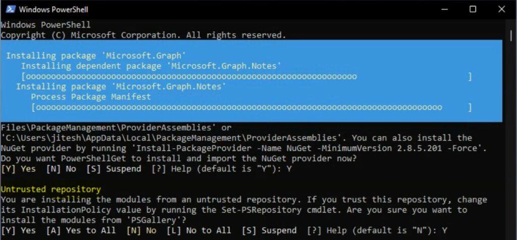 Installation Progress - Export Windows 365 Cloud PC Names Using PowerShell 7