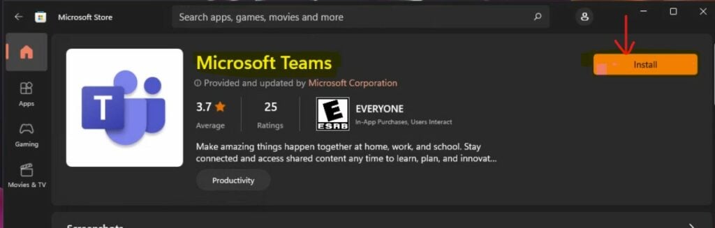 Install Microsoft Teams App from Windows 11 Microsoft Store - Using WinGet 1