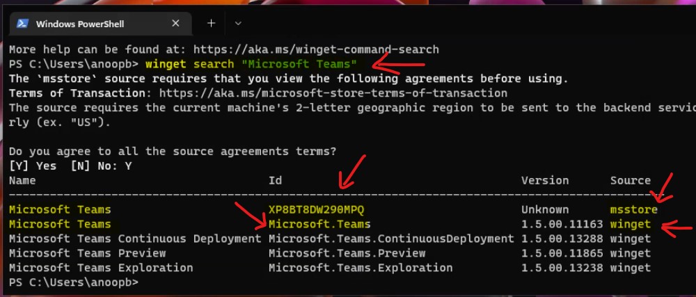 Install Microsoft Teams App from Windows 11 Microsoft Store - Using WinGet 2