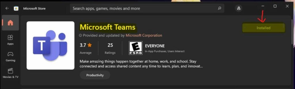 Install Microsoft Teams App from Windows 11 Microsoft Store - Using WinGet 4