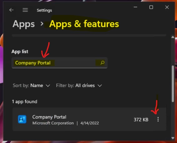 Intune Company Portal App Repair Options 1