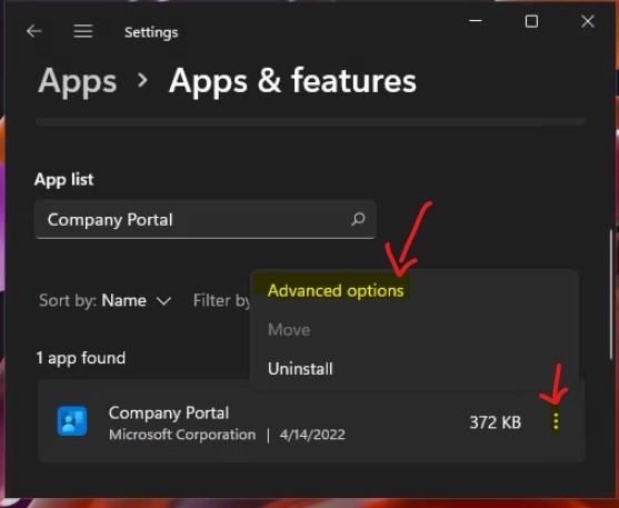 Intune Company Portal App Repair Options 2