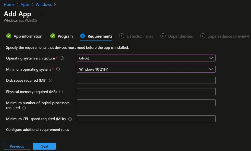 Specify the requirements - Deploy Windows Update Offline Using Intune 9