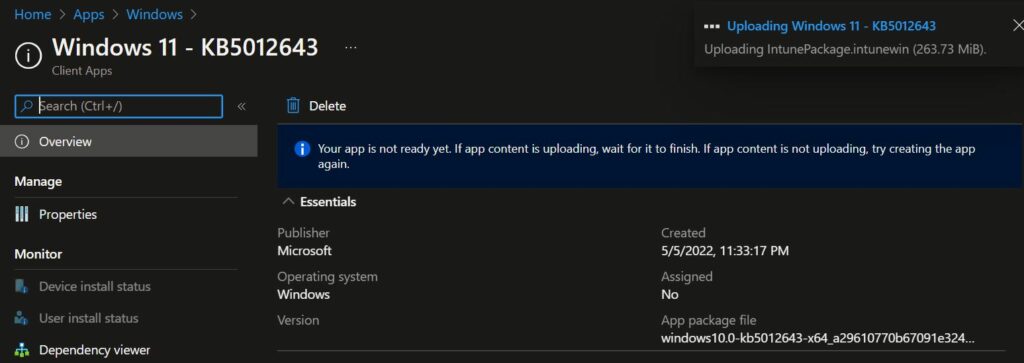 Uploading IntunePackage.intunewin - Deploy Windows Update Offline Using Intune 12