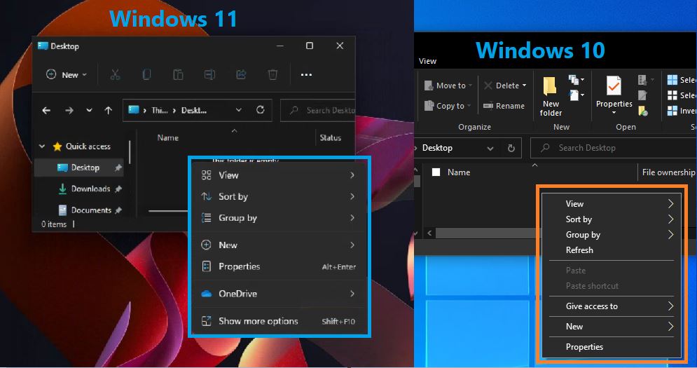 Context Menu Comparison Between Windows 10 Vs. Windows 11