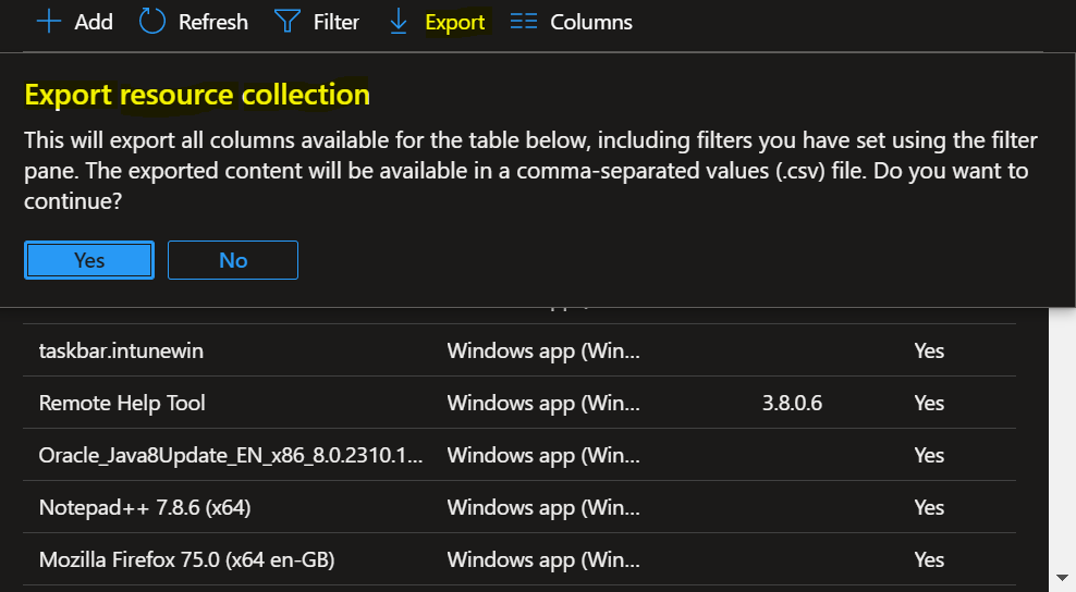 Export Intune Applications