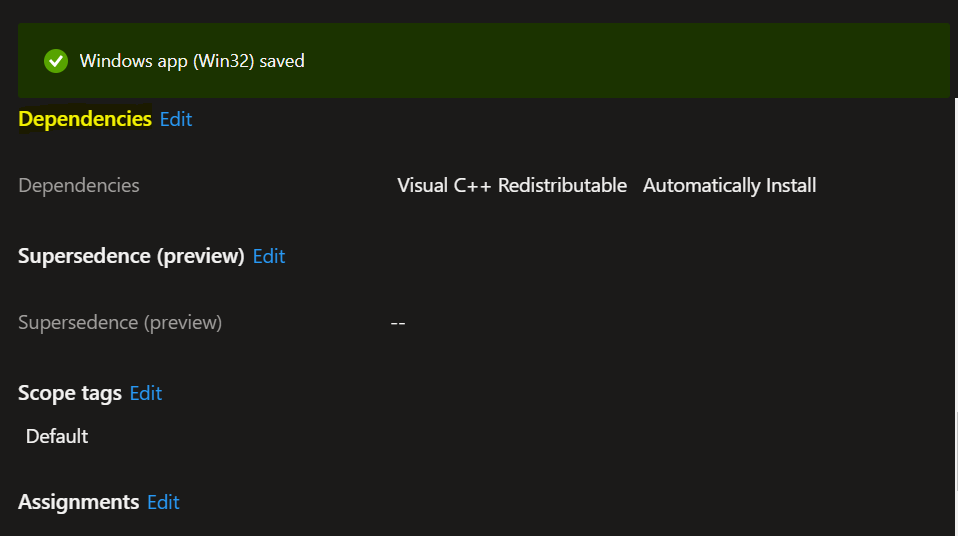 Windows app saved - Intune Win32 App Dependencies Deployment 7