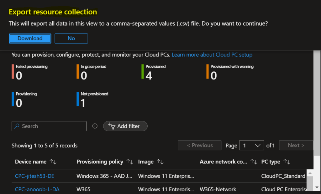 Export Cloud PCs - Export Windows 365 Cloud PC Names 5