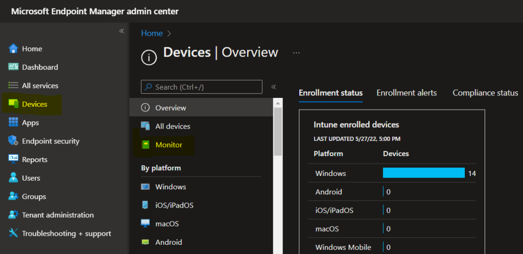 Intune Policy Assignment Failure Report 1 Click on Devices > Monitor - Intune Policy Assignment Failure Report 1