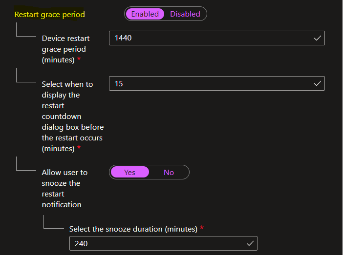 Specify Options for Restart grace period 