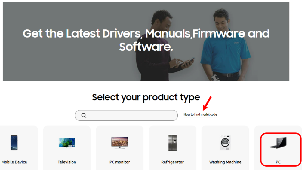 Select Product Type - Download Samsung Driver Packs for SCCM 1