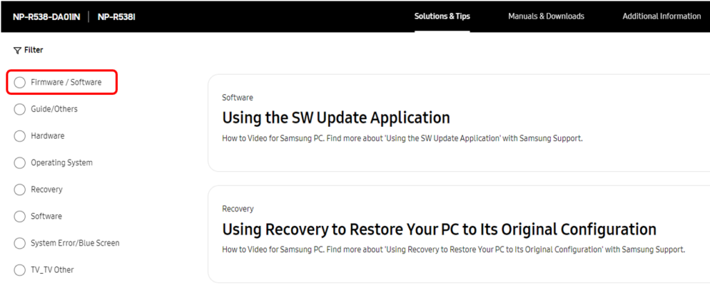 Select Firmware / Software - Download Samsung Driver Packs for SCCM 4