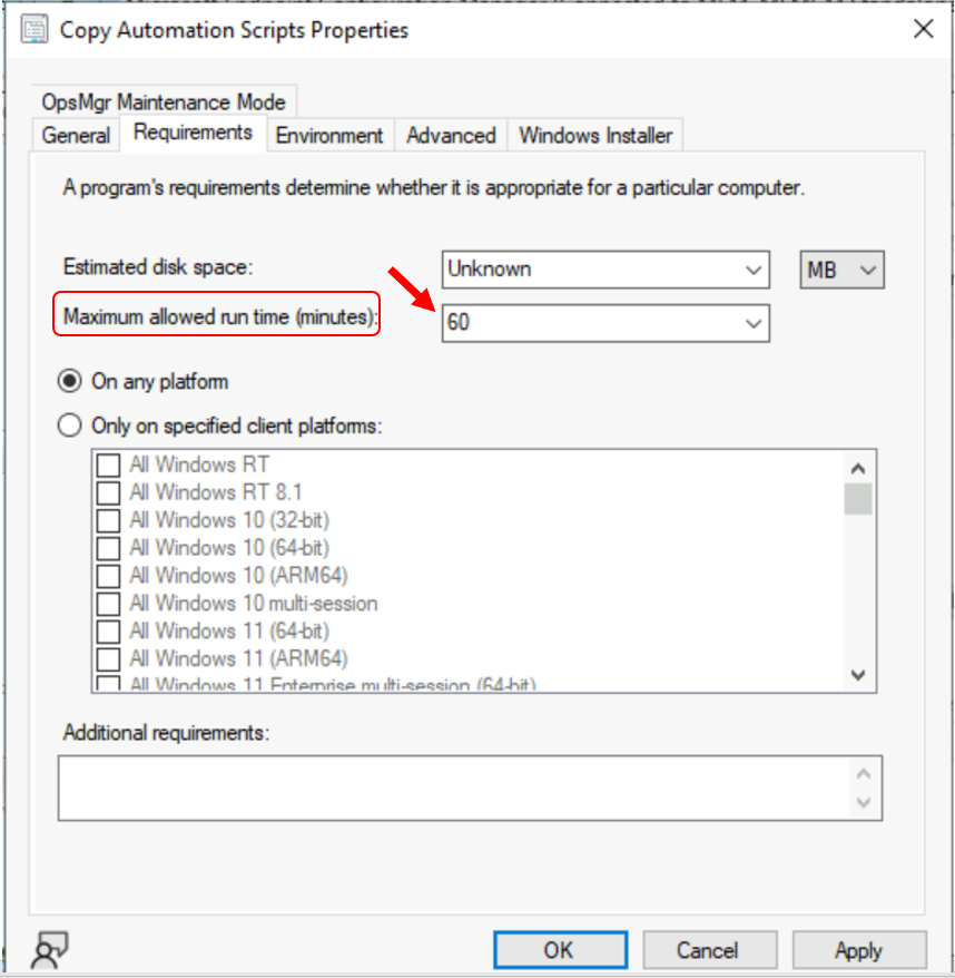 Maximum allowed run time (minutes) - Change SCCM Package Maximum Run Time 