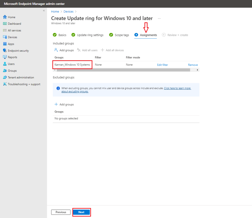 How to Configure Windows Update for Business Patching using Intune - Assignments tab