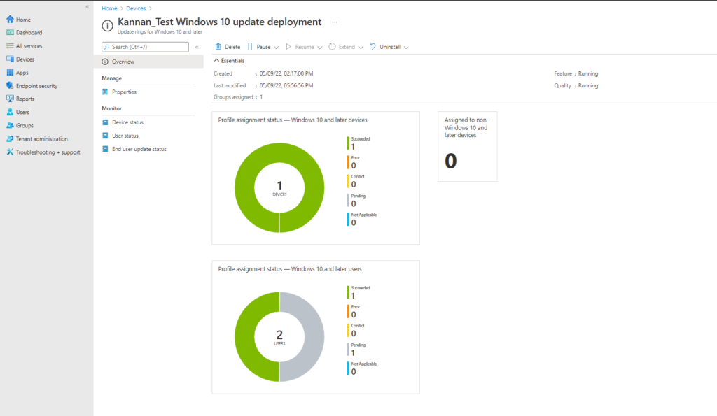 How to Configure Windows Update for Business using Intune - Update ring deployment status