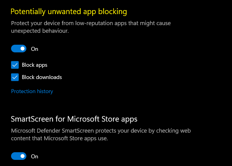 Settings - Potentially Unwanted App Blocking 