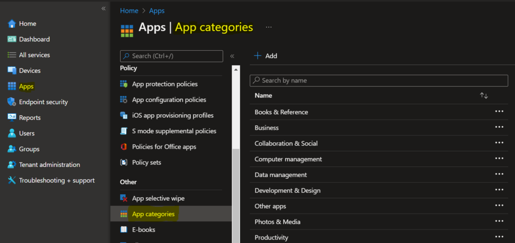 Intune App App Categories - Create App Categories in Intune Company Portal 1