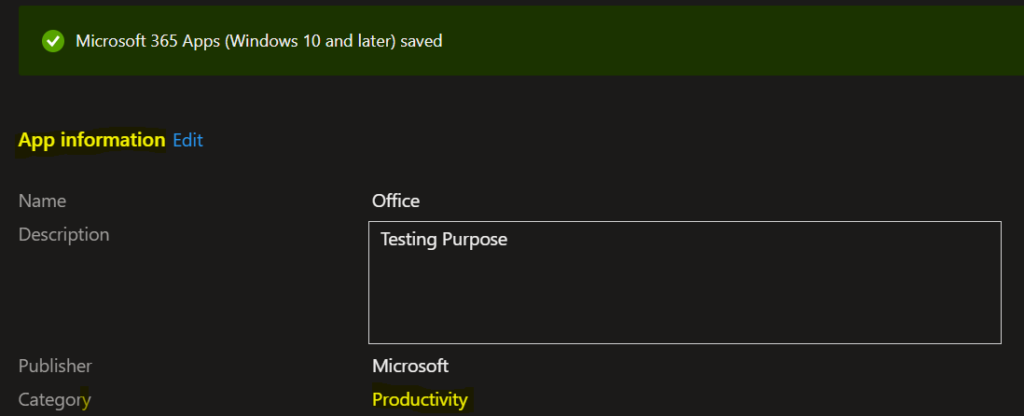Applications Saved - Create App Categories in Intune Company Portal
