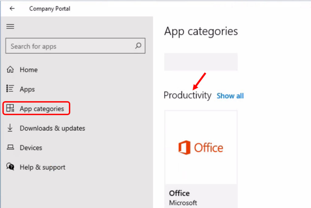 Intune Company Portal - App Categories in Intue