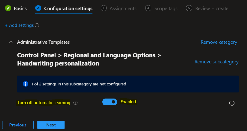 Set Turn off automatic learning - Enabled