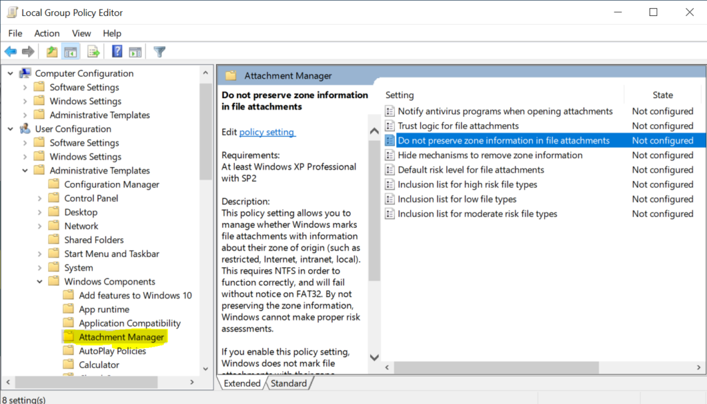 Group Policy | Attachment Manager - Disable Block Files Downloaded from Internet