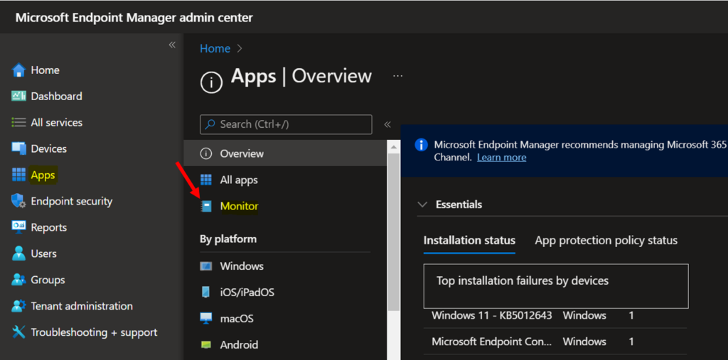 Intune App Installation Status Report 1 Click on Monitor - Intune App Installation Status Report