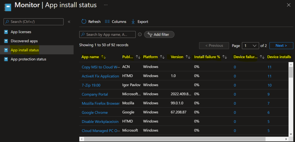 Intune App Installation Status Report 2 App Install Status
