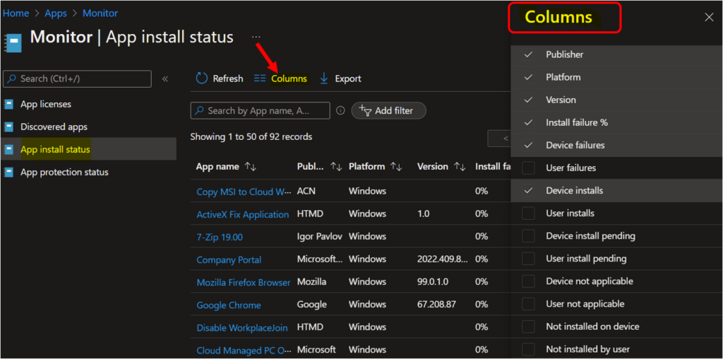 Add Columns - App Install Status