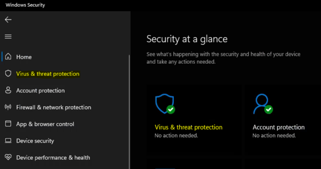Protect Security Settings with Tamper Protection in Windows 1 Select Windows Security - Virus & threat protection