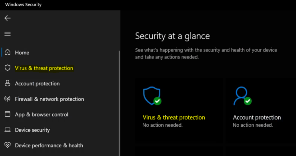 Select Windows Security - Virus & threat protection 