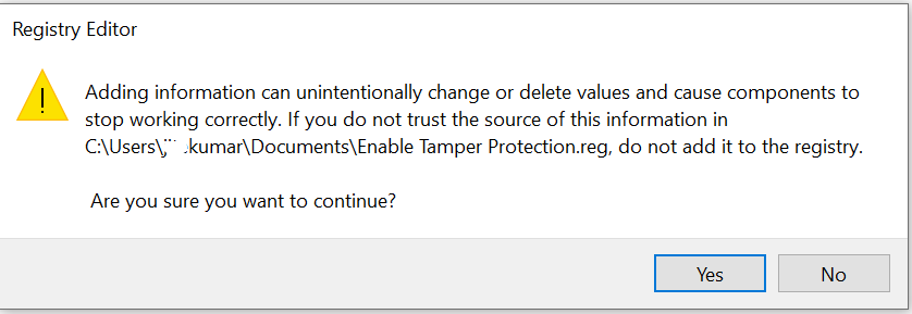 Enable Tamper Protection using Registry