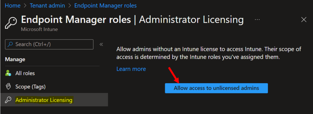 Administrator Licensing - Allow access