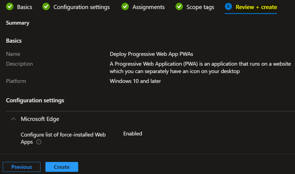 Deploy Progressive Web App PWAs Using Intune 8 Review Summary of Configuration Settings