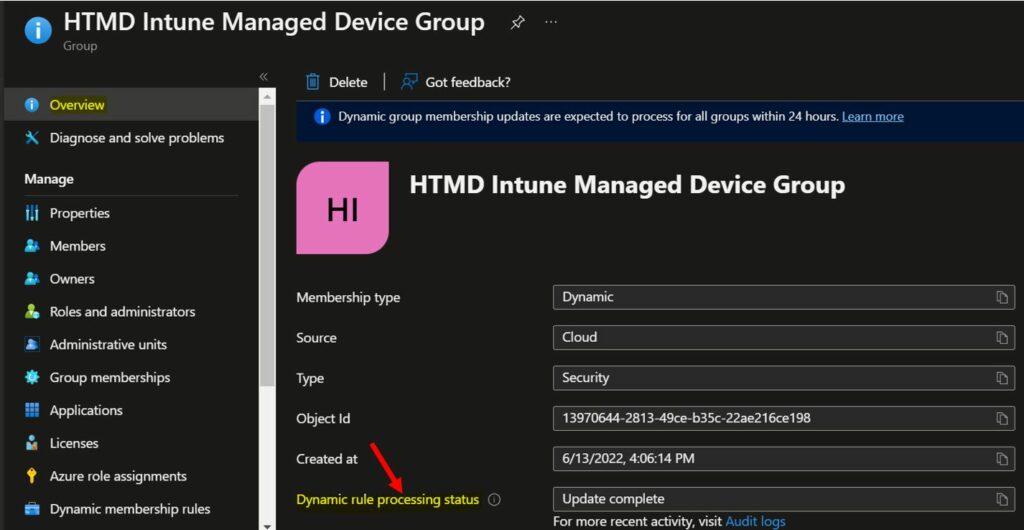 Rule Created Successfully - Create AAD Dynamic Groups based on MDM 7