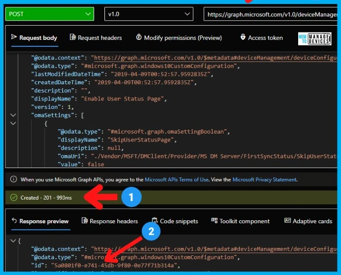 Create Intune Policy using Graph Explorer POST 5