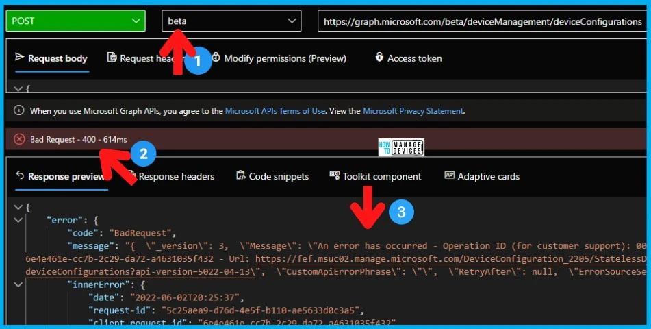 Create Intune Policy using Graph Explorer POST 7