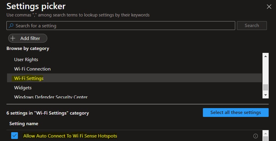 Turn Off WiFi Hotspot Auto Connect In Windows Using Intune 5 Select Wi-Fi Settings - Allow Auto Connect To Wi Fi Sense Hotspots