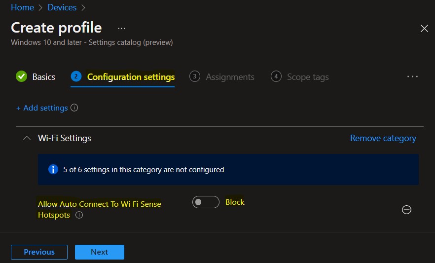 Turn Off WiFi Hotspot Auto Connect In Windows Using Intune 6 Set Block - Allow Auto Connect To Wi Fi Sense Hotspots